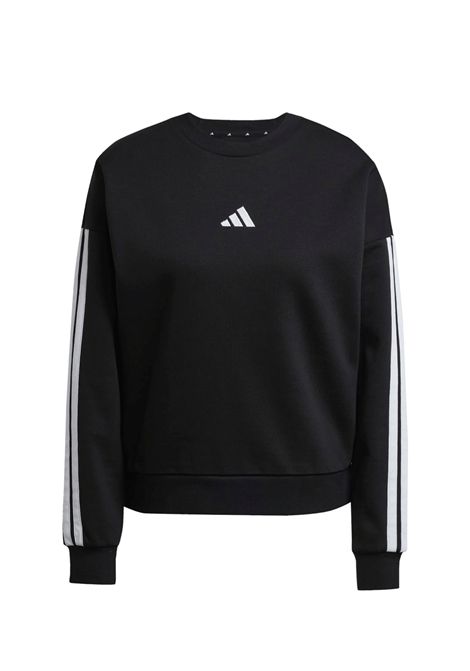 Adidas Essentials 3 Stripes Fleece Crewneck Sweatshirt Black White Women ADIDAS CORE | Sweatshirts | JE1298-